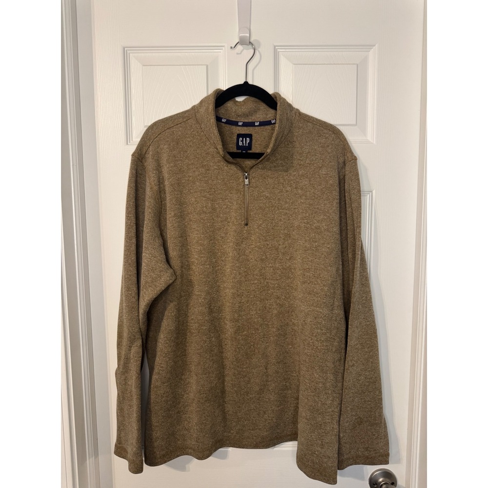 Gap Mens XXL Quarter Zip Pullover Sweater Heathered Tan Brown Mock Neck Knit